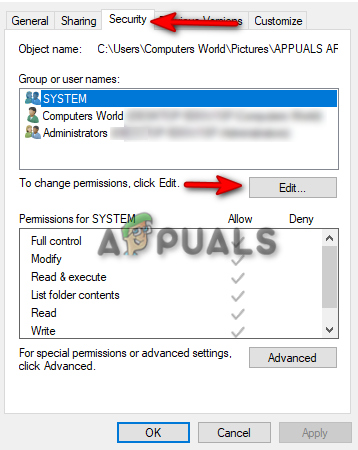 Editing the permissions
