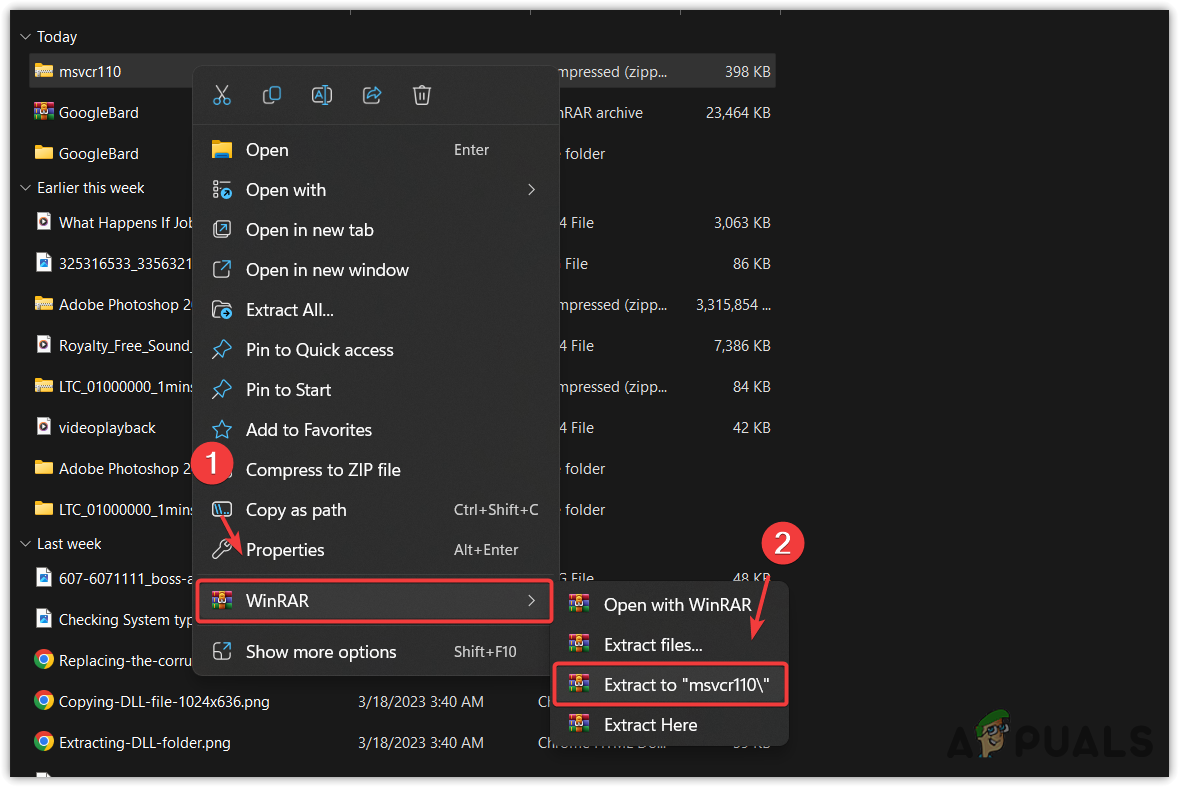 Extracting MSVCR110.DLL folder using WinRaR