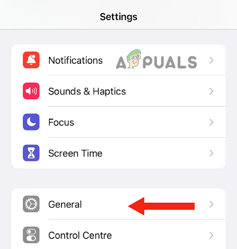 Clicking on the General option