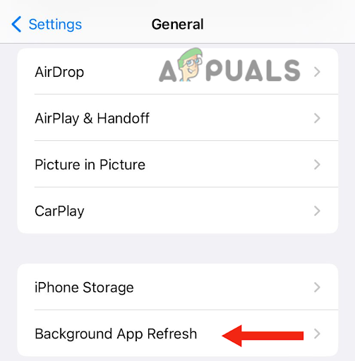 Clicking on the Background App Refresh option