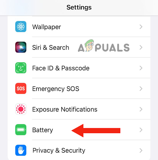 Tapping on the Battery option