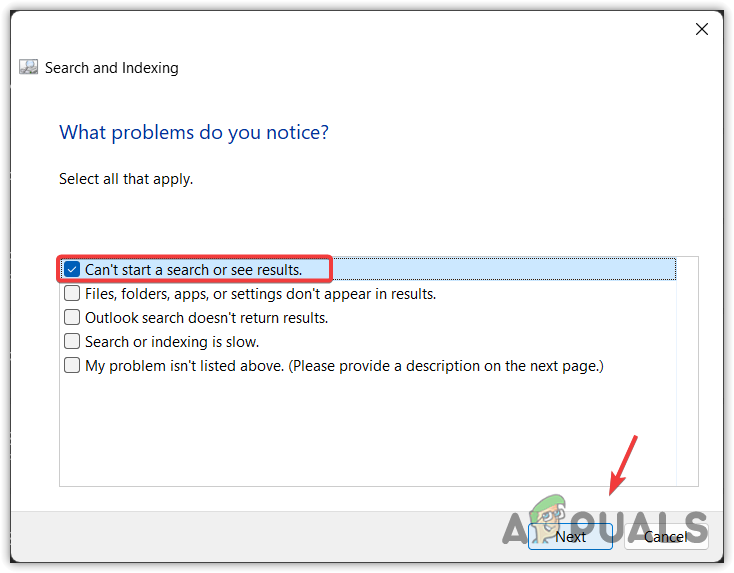 Fixing Windows search bar using Search and Indexing troubleshooter