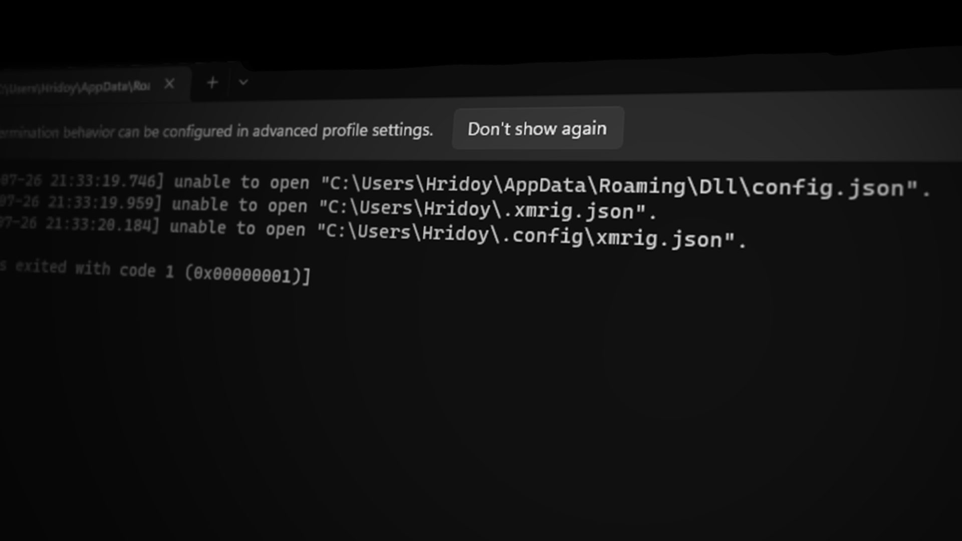 CMD Popup 'Unable to Open xmrig.json' Error in Windows