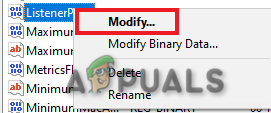 Modifying the registry key