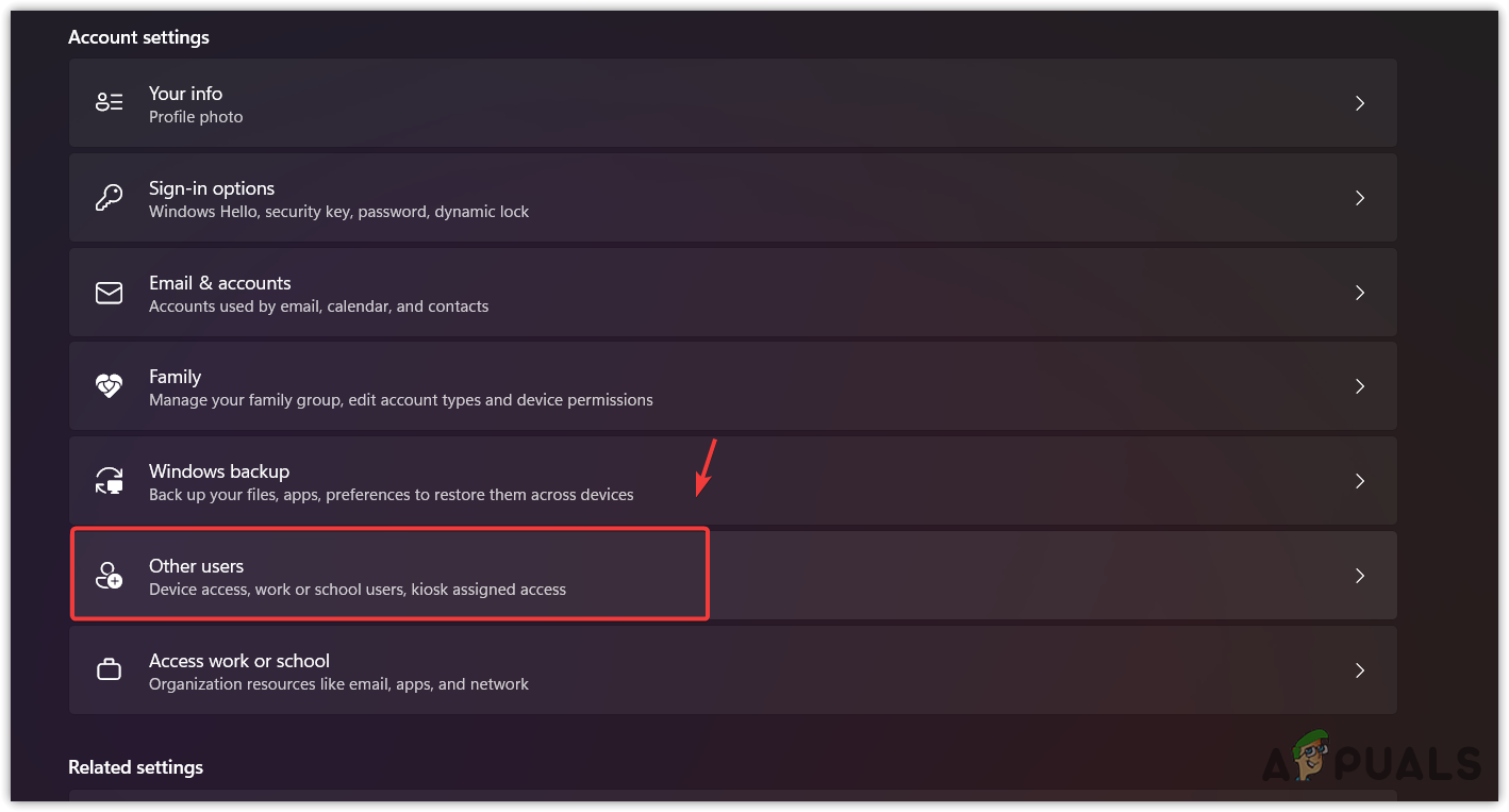 Navigating to Other users