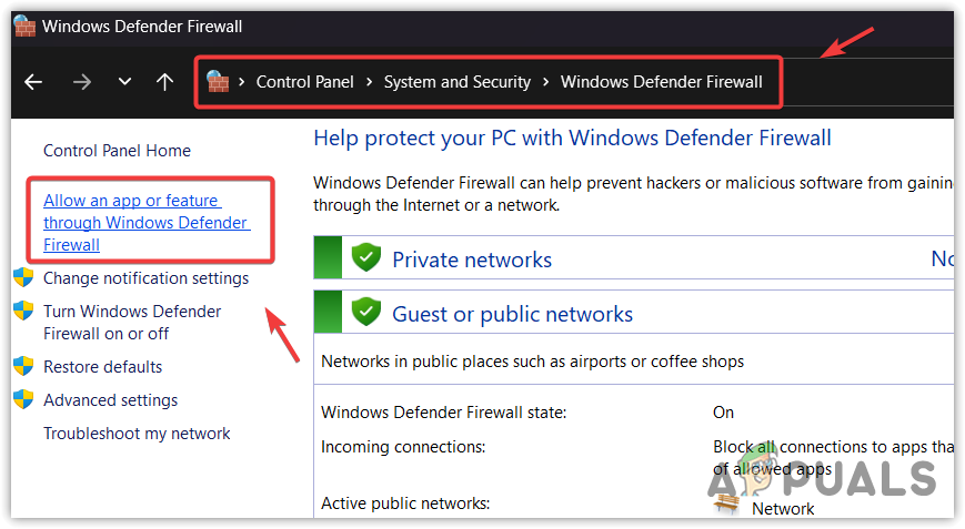 Navigating to Windows Firewall Settings