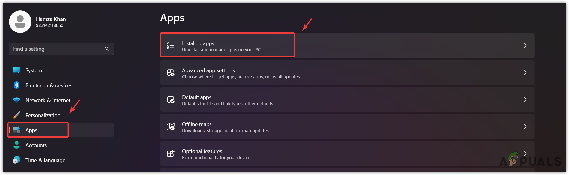 Navigating to the Installed Apps
