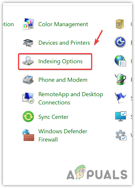 Opening Indexing Options