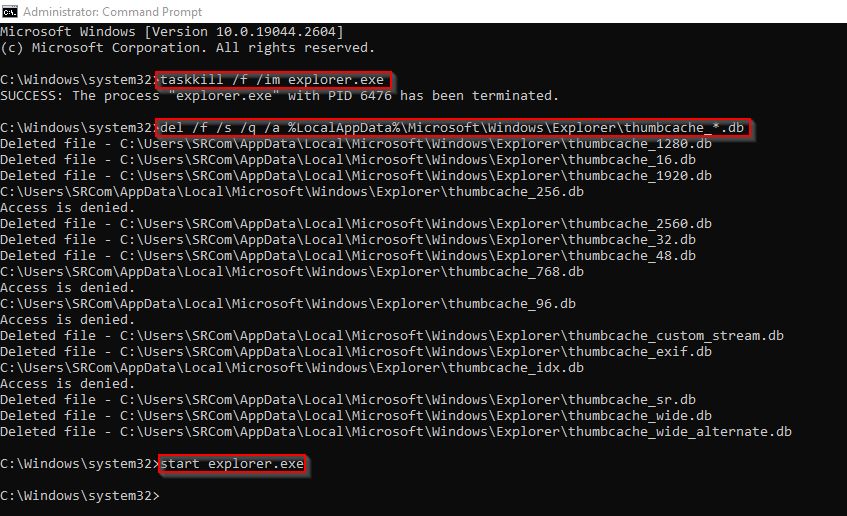 Executing commands to rebuild Thumbnail Cache