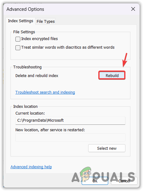 Rebuilding the database of Windows search results