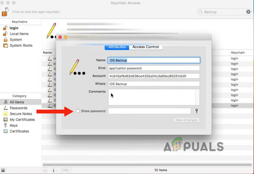 Checking the box next to Show password