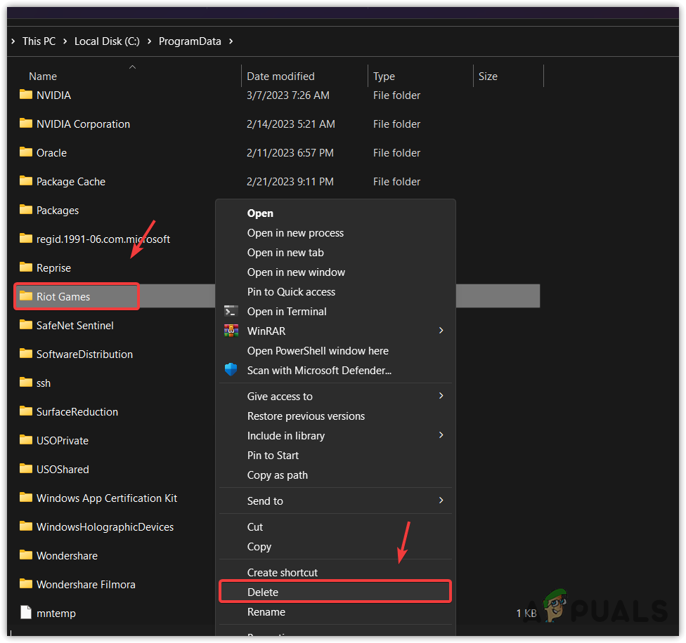Removing Riot Games folder from the programdata