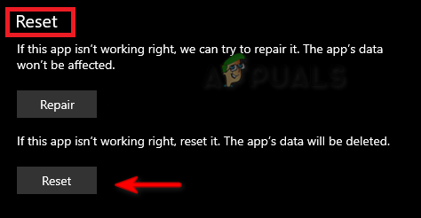 Resetting the application