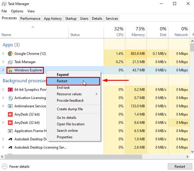 Restarting Windows Explorer