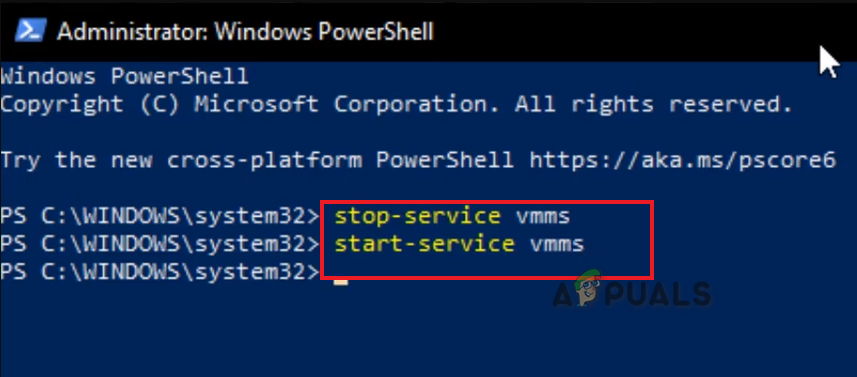 Restarting Virtual machine service 