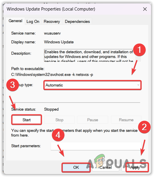 Restarting Windows update service