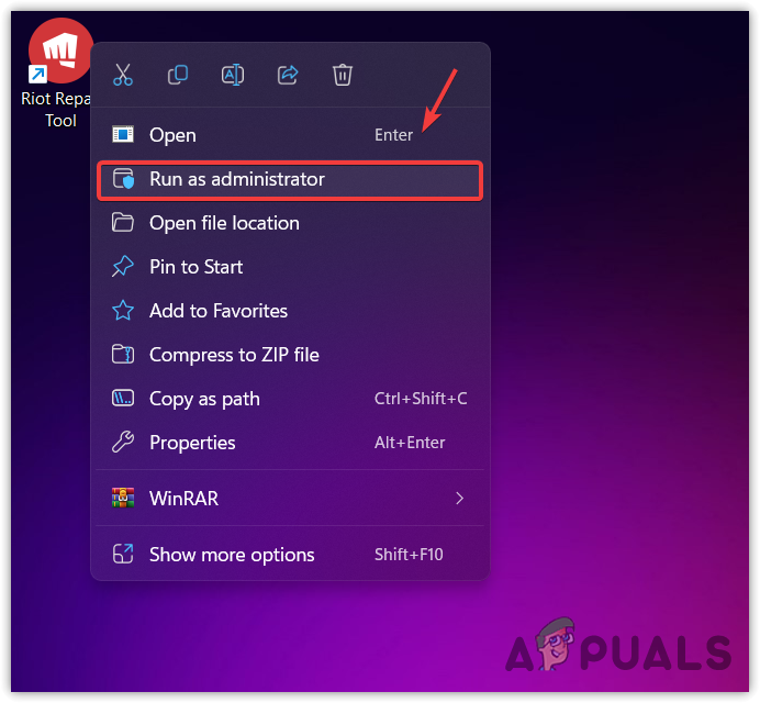 Running Riot Repair Tool as an administrator