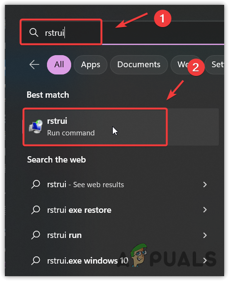 Running a System Restore utility using Start Menu
