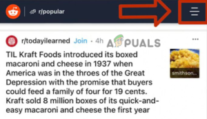 Clicking on the three lines