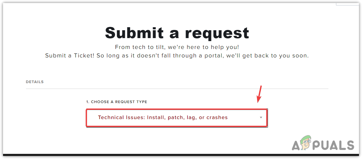 Selecting a Request Type for this issue