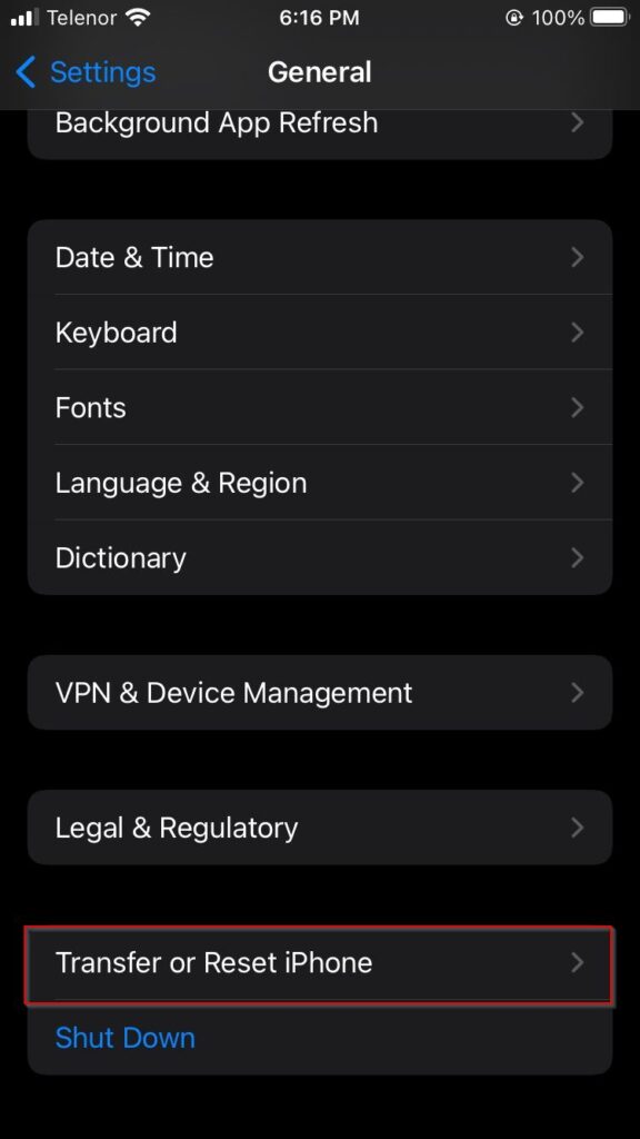 Transfer or Reset iPhone settings