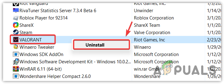 Uninstalling VALORANT