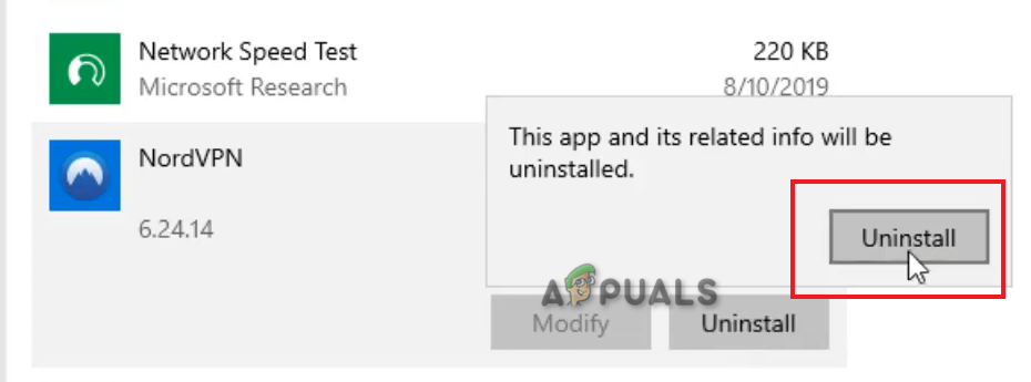 Uninstalling VPN software