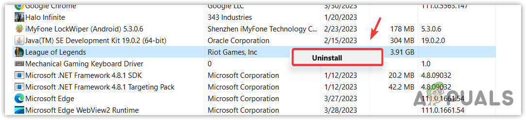 Uninstalling the problematic application