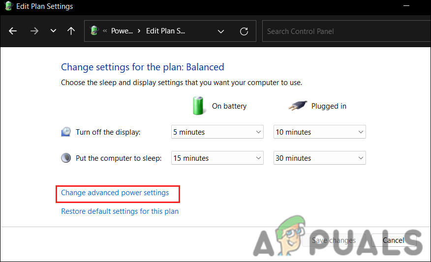 Choose the Advanced power settings option