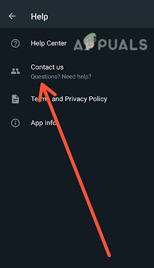 Clicking on Contact Us 