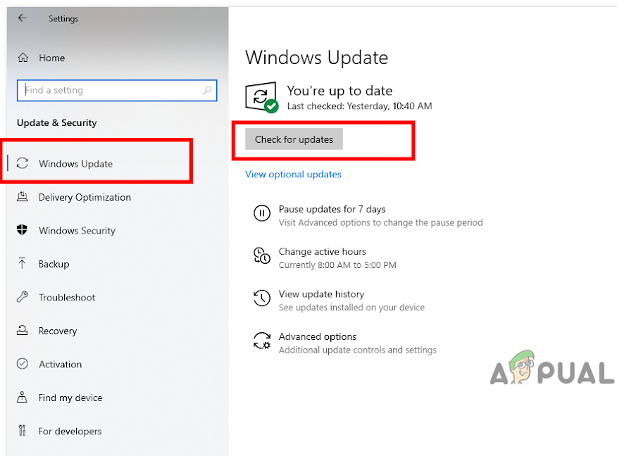 Checking Windows updates