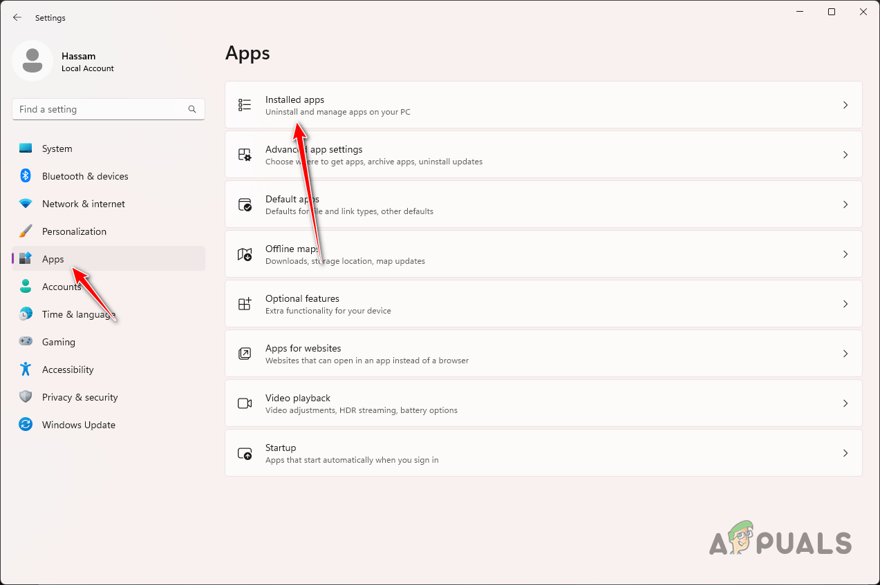 Navigating to Installed Apps