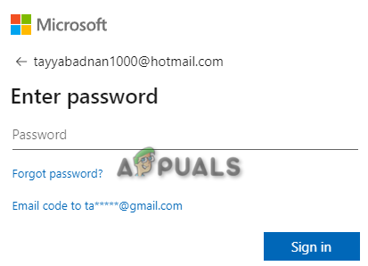 signing in to the account