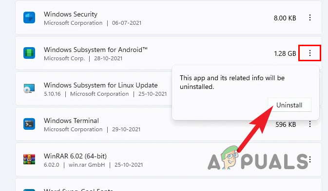 Uninstalling Windows Subsystem for Android