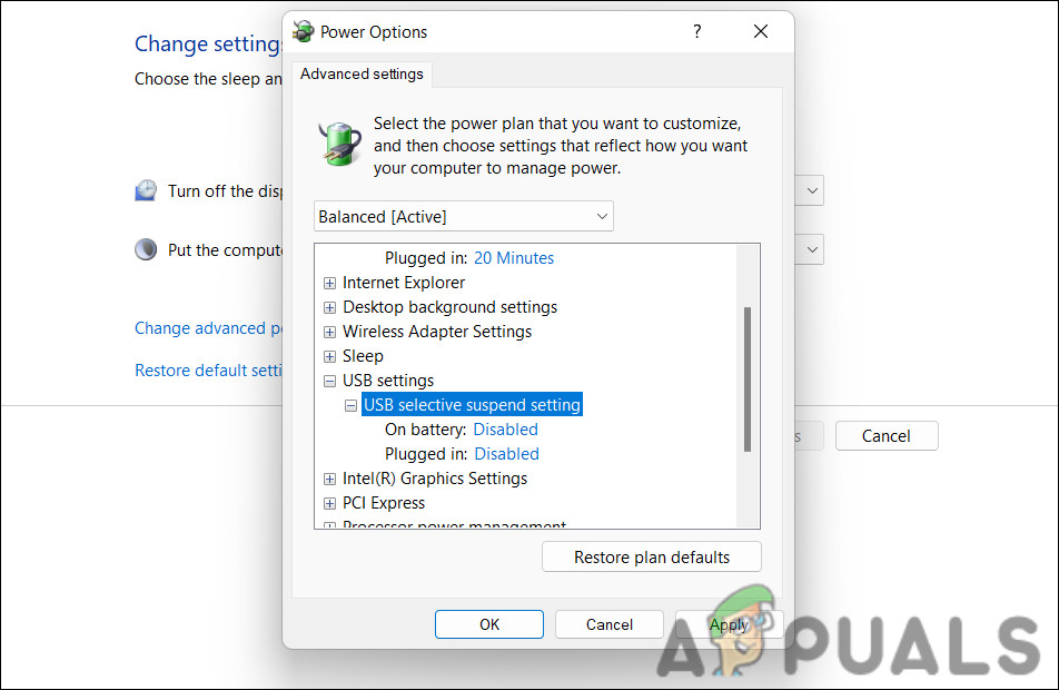 Disable the USB settings