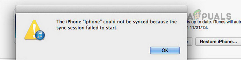 iTunes Sync Session Failed to Start