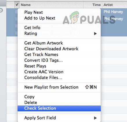 Check Selection in iTunes