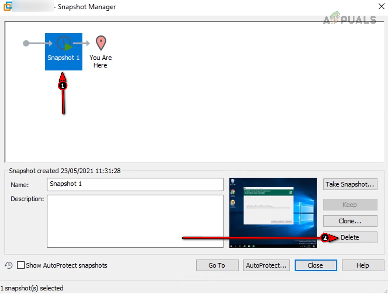 Delete Old Snapshots of a VM on the VMWare Workstation
