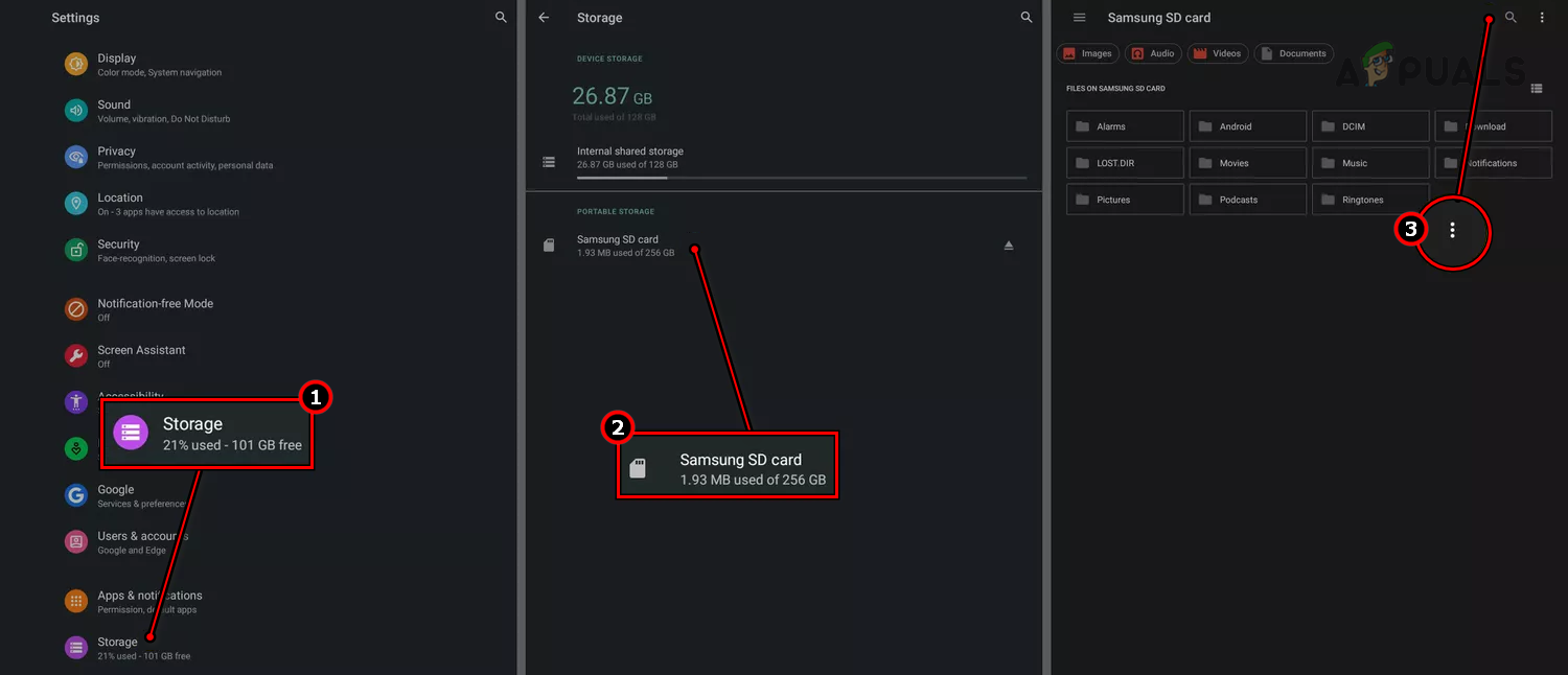 Open Properties of the SD Card on a Phone