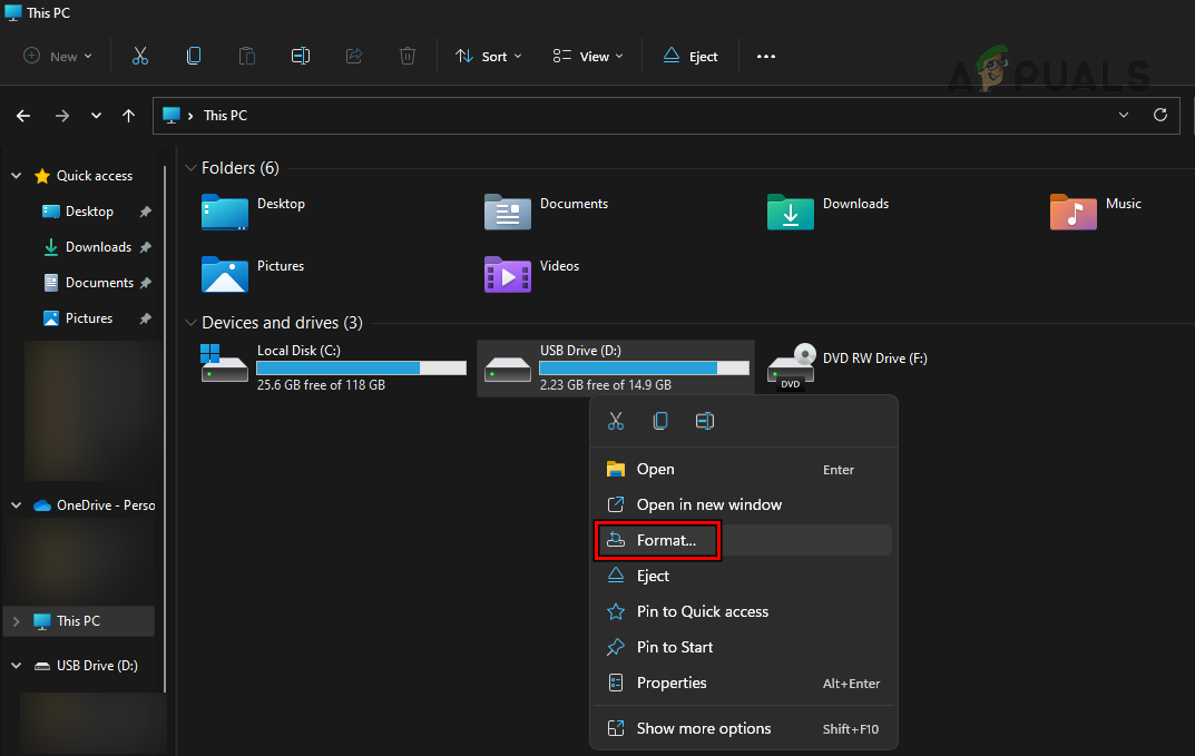 Open Format in the SD Card Properties on the PC