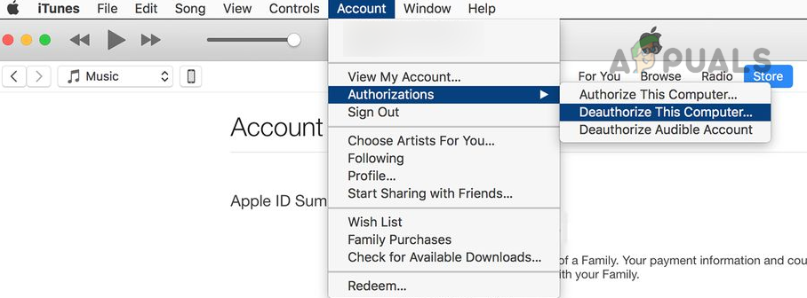 Deauthorize This Computer in iTunes