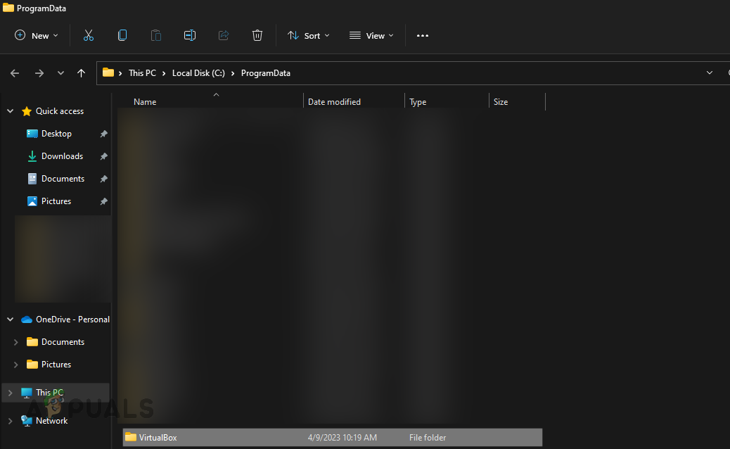 Delete the VirtualBox Folder in the ProgramData Directory