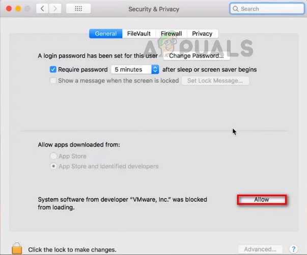 Allow System software from Developer "VMWare, Inc." Was Blocked from Loading