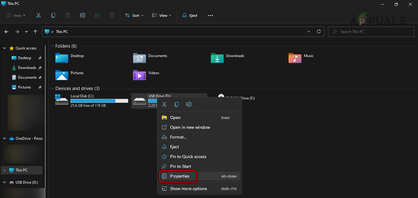 Open Properties of the SD Card on a PC