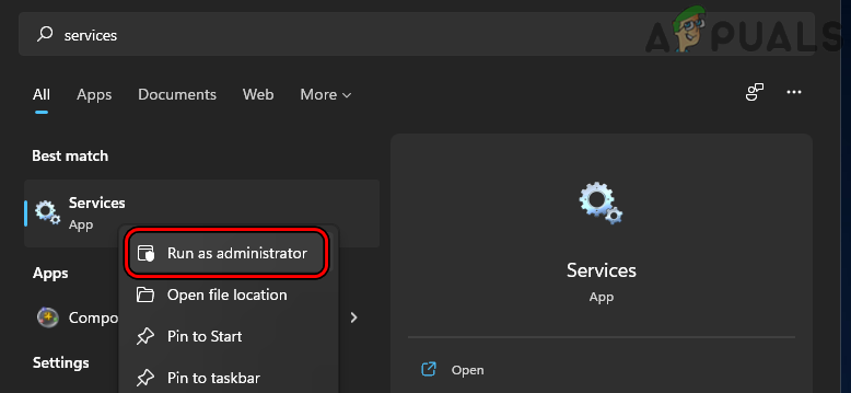 Launch Services as Administrator