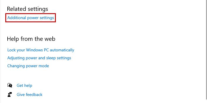 Selecting Additional power settings in Windows