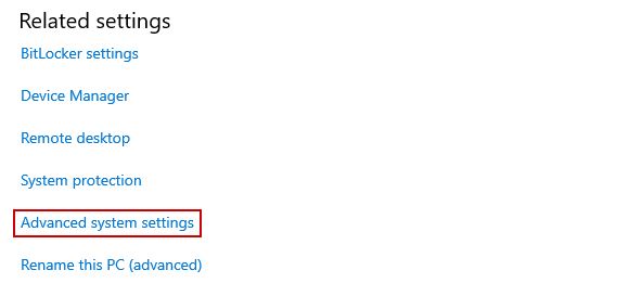 Selecting Advanced system settings