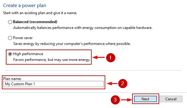 Creating high performance power plan in Windows