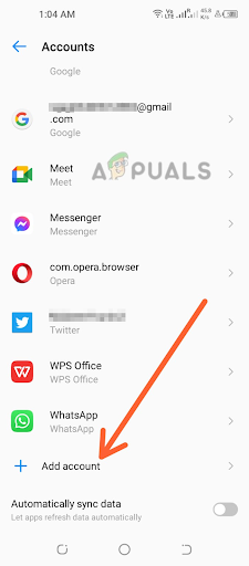 Tapping on the Add account