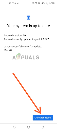 Clicking on the Check for Update options